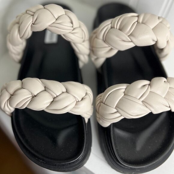Steve Madden Womens Choice Woven Faux Leather Flatform Sandals in Bone Size 8 - Picture 1 of 8